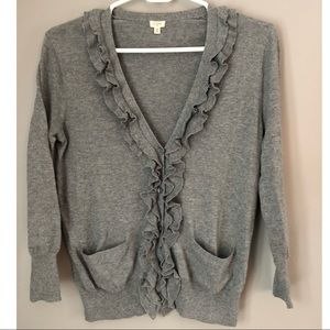 J. Crew Gray Ruffle Cardigan